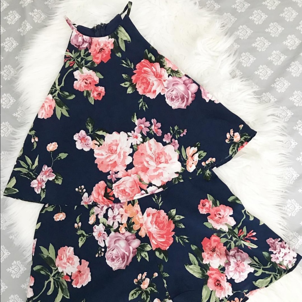 Navy Blue floral romper jumpsuit